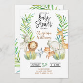 ジャングルサファリの動物男女兼用の赤ちゃん 招待状 (正面/裏面)