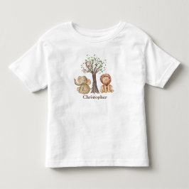 ジャングルサファリの動物 ライオン モンキー 名入れ トドラーTシャツ