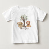 ジャングルサファリの動物 ライオン モンキー 名入れ ベビーTシャツ (正面)