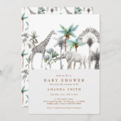 ジャングルサファリの動物 現代の男の子ベビーシャワー 招待状 (正面/裏面)