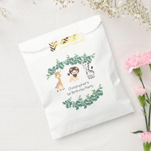 ジャングルサファリの少年たち きりん ライオン ゼブラ 1歳の誕生日 フェイバーバッグ (封をした状態)