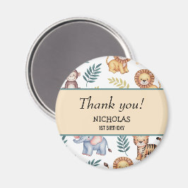 ジャングルサファリの水彩動物のトロピカルパターン マグネット