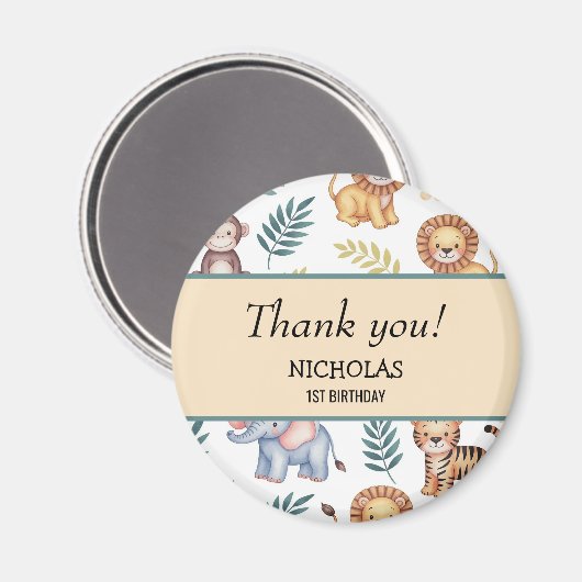 ジャングルサファリの水彩動物のトロピカルパターン マグネット (正面/裏面)