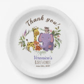 ジャングルサファリの水色ベビーシャワーありがとう ペーパープレート (正面)