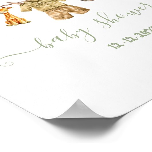 ジャングルサファリの物干し用ベビーシャワーウェルカム ポスター (角)