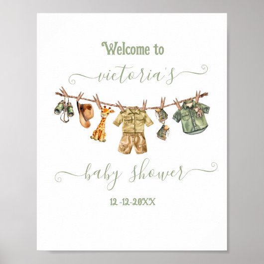 ジャングルサファリの物干し用ベビーシャワーウェルカム ポスター (正面)