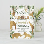 ジャングルサファリの誕生日パーティー，ジャングル動物 招待状 (スタンド正面)
