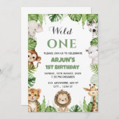 ジャングルサファリの誕生日招待状カード 招待状 (正面/裏面)