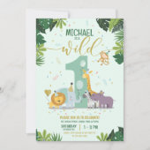 ジャングルサファリの野生の動物 ワイルドワン 誕生日 招待状 (正面)