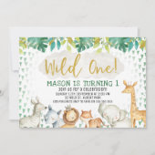 ジャングルサファリの野生の1匹の第1誕生日の招待状 招待状 (正面)