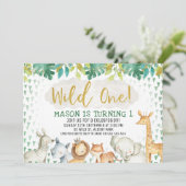 ジャングルサファリの野生の1匹の第1誕生日の招待状 招待状 (スタンド正面)