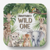 ジャングルサファリの野生動物1歳の誕生日 ペーパープレート (正面)