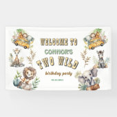 ジャングルサファリの野生動物2歳の誕生日バナー 横断幕 (横)