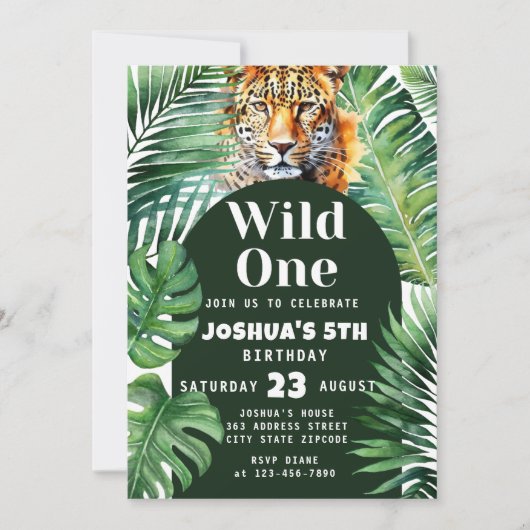 ジャングルサファリをテーマにした誕生日パーティーの招待状 招待状 (正面)