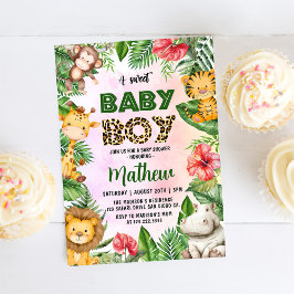 ジャングルサファリアスウィート男の赤ちゃんベビーシャワー 招待状