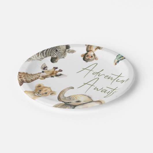 ジャングルサファリアドベンチャーが赤ちゃんシャワーを待つ ペーパープレート (アングル)