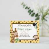 ジャングルサファリアドベンチャーイエローベビーシャワー招待状 インビテーションポストカード (スタンド正面)