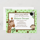 ジャングルサファリアドベンチャーグリーンベビーシャワー招待状 インビテーションポストカード (正面/裏面)