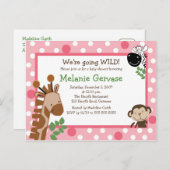 ジャングルサファリアドベンチャーピンクベビーシャワー招待状 インビテーションポストカード (正面/裏面)