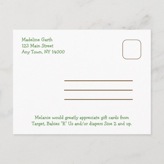 ジャングルサファリアドベンチャーピンクベビーシャワー招待状 インビテーションポストカード (裏面)