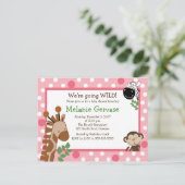 ジャングルサファリアドベンチャーピンクベビーシャワー招待状 インビテーションポストカード (スタンド正面)