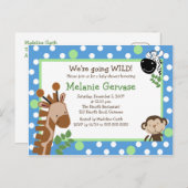 ジャングルサファリアドベンチャーブルーベビーシャワー招待状 インビテーションポストカード (正面/裏面)