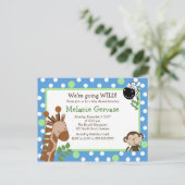 ジャングルサファリアドベンチャーブルーベビーシャワー招待状 インビテーションポストカード (スタンド正面)