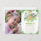 ジャングルサファリアニマルズグリーン誕生日写真 招待状 (正面)