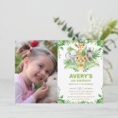 ジャングルサファリアニマルズグリーン誕生日写真 招待状 (スタンド正面)