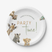 ジャングルサファリアニマルズパーティー時間子供の誕生日 ペーパープレート (正面)