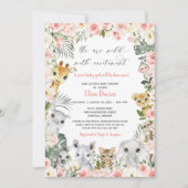 ジャングルサファリアニマルズピンクフローラベビーシャワー  招待状 (正面)