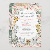 ジャングルサファリアニマルズピンクフローラベビーシャワー  招待状 (正面/裏面)