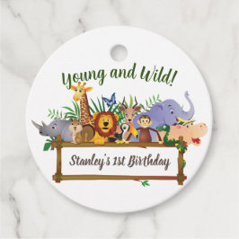 ジャングルサファリアニマルズフォレストキッズ誕生日 フェイバータグ