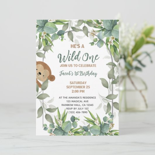 ジャングルサファリアニマルズワイルドワンバースデーボーイ 招待状 (スタンド正面)