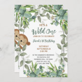 ジャングルサファリアニマルズワイルドワンバースデーボーイ 招待状 (正面/裏面)