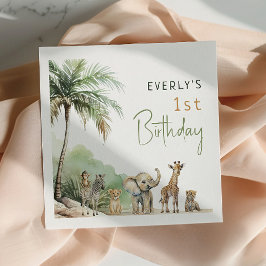 ジャングルサファリアニマルズ子供の誕生日パーティー スタンダードカクテルナプキン