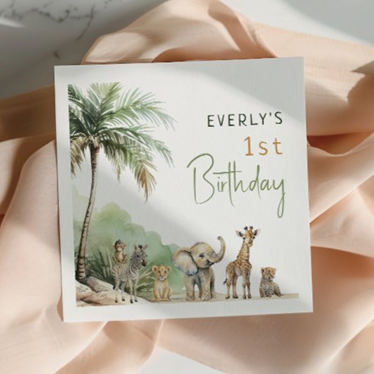 ジャングルサファリアニマルズ子供の誕生日パーティー スタンダードカクテルナプキン