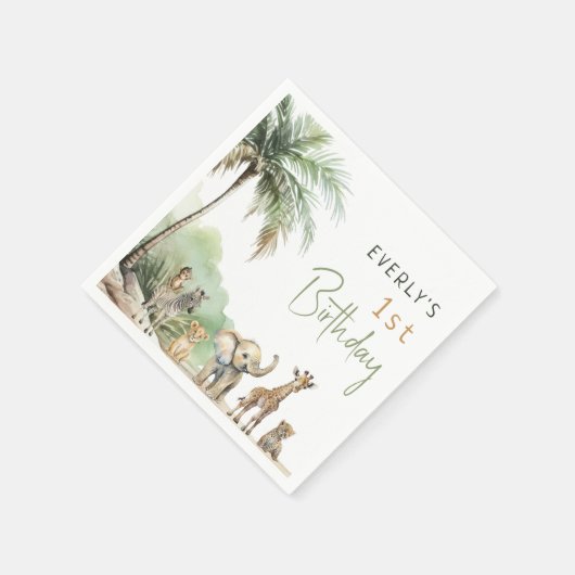 ジャングルサファリアニマルズ子供の誕生日パーティー スタンダードカクテルナプキン (角)