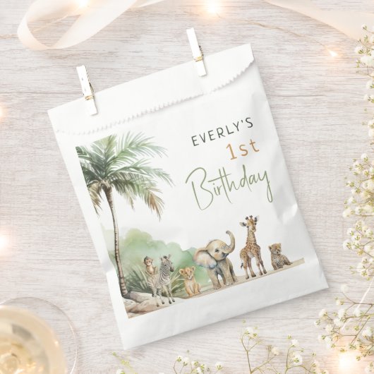 ジャングルサファリアニマルズ子供の誕生日パーティー フェイバーバッグ (クリップ留めされた状態)