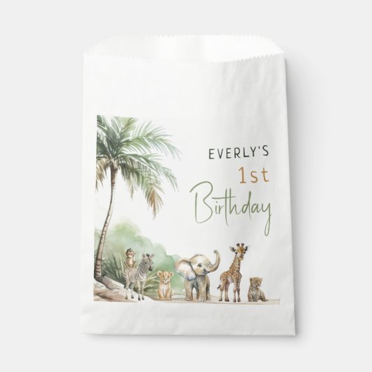 ジャングルサファリアニマルズ子供の誕生日パーティー フェイバーバッグ (正面)