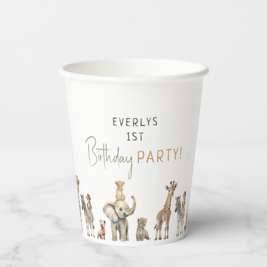 ジャングルサファリアニマルズ子供の誕生日パーティー 紙コップ (裏面)