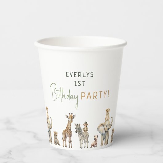ジャングルサファリアニマルズ子供の誕生日パーティー 紙コップ (正面)