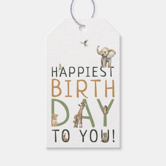 ジャングルサファリアニマルズ最も幸せな誕生日 ギフトタグ (正面)