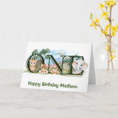 ジャングルサファリアニマルズ1st第1誕生日ワン カード (黄色い花)