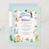 ジャングルサファリアニマルズ1st誕生日パーティー 招待状 (正面/裏面)