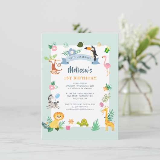 ジャングルサファリアニマルズ1st誕生日パーティー 招待状 (スタンド正面)