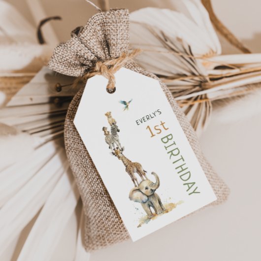 ジャングルサファリアニマルバースデーパーティーメッセージカード ギフトタグ