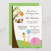 ジャングルサファリアニマルバースデーパーティ招待状 招待状 (正面/裏面)