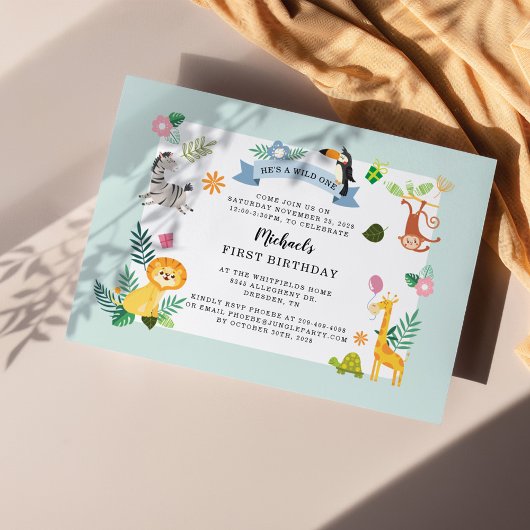 ジャングルサファリアニマル1st誕生日ワイルドワン ノートカード