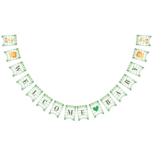 ジャングルサファリウェルカム男の赤ちゃんシャワーライオンキリン バンティングフラッグ (全)